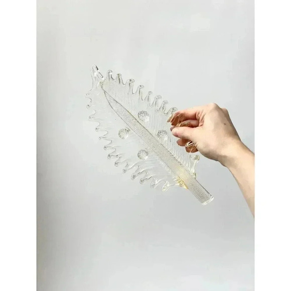 Vintage Glass Leaf Shaped Murano Barovier Toso Gold Fleck Catchall Bowl / Dish - Picture 4 of 8